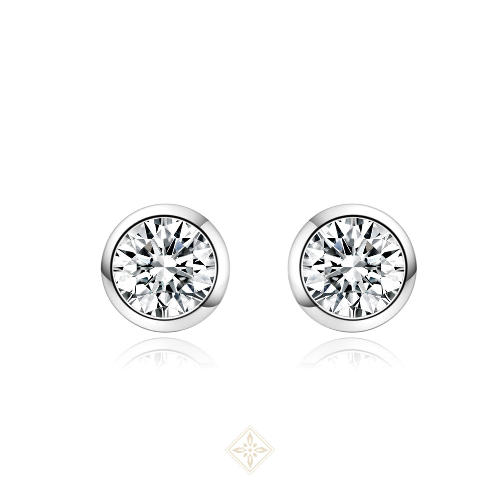 Bezel Round Diamond Stud Earrings