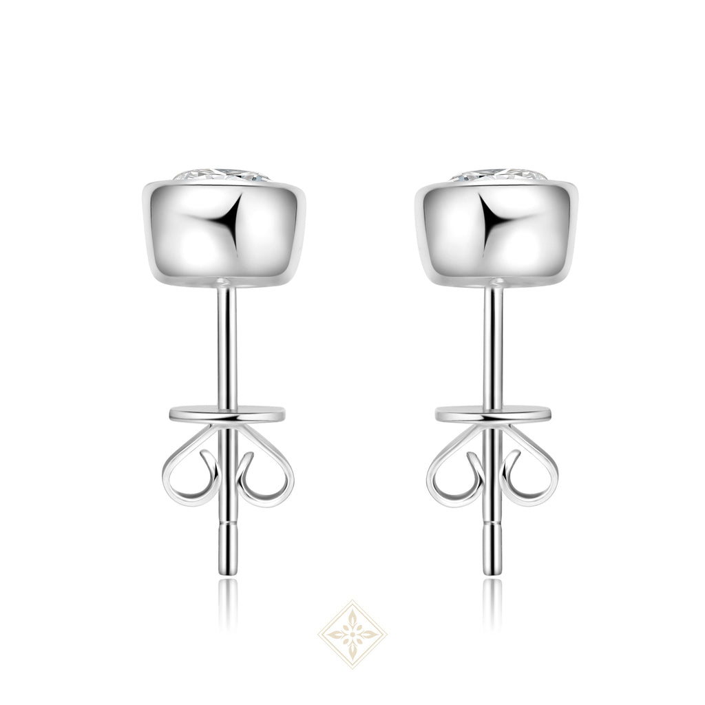 Bezel Round Diamond Stud Earrings