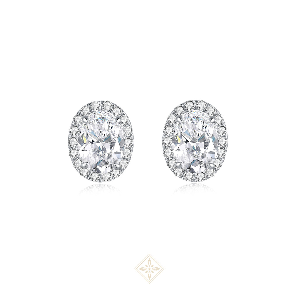 Halo Set Oval Diamond Earrings
