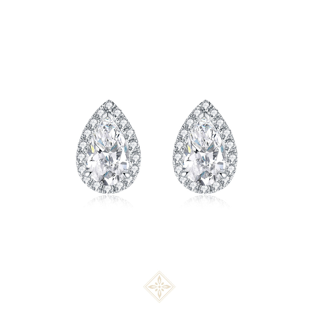 Halo Set Pear Diamond Earrings