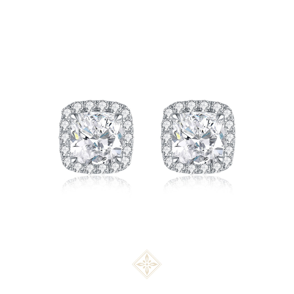 Halo Set Radiant Diamond Earrings