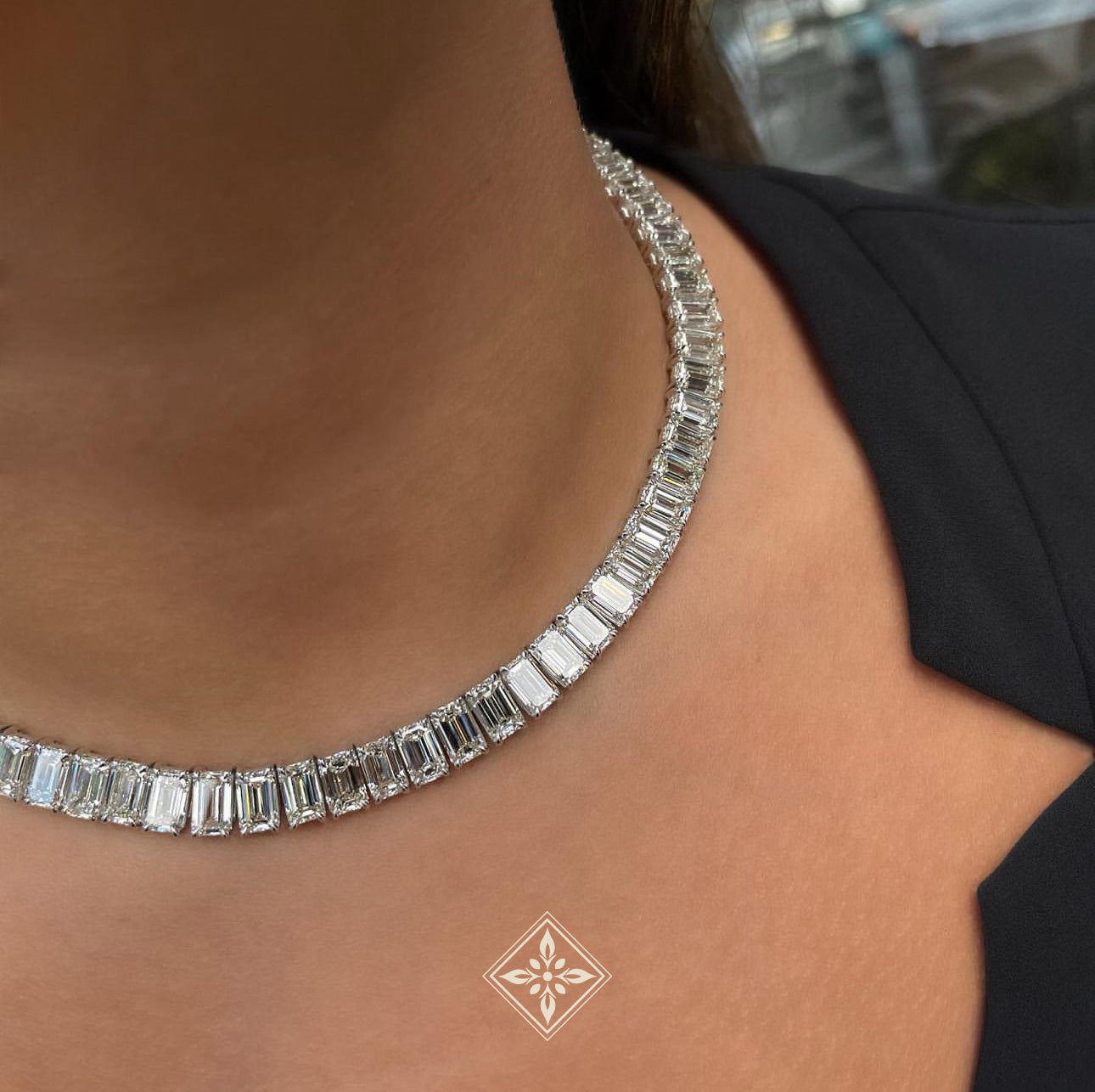 Emerald Cut Diamond Tennis Necklace