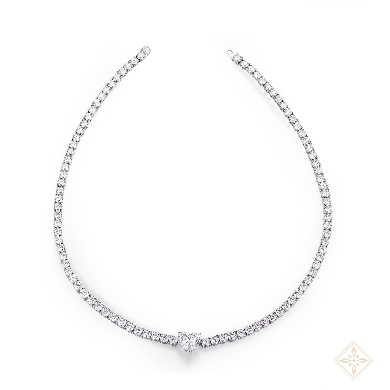 Tennis Necklace with Heart Accent