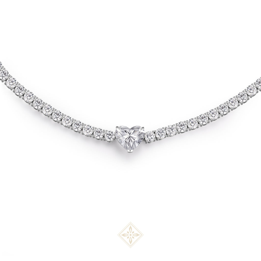 Tennis Necklace with Heart Accent
