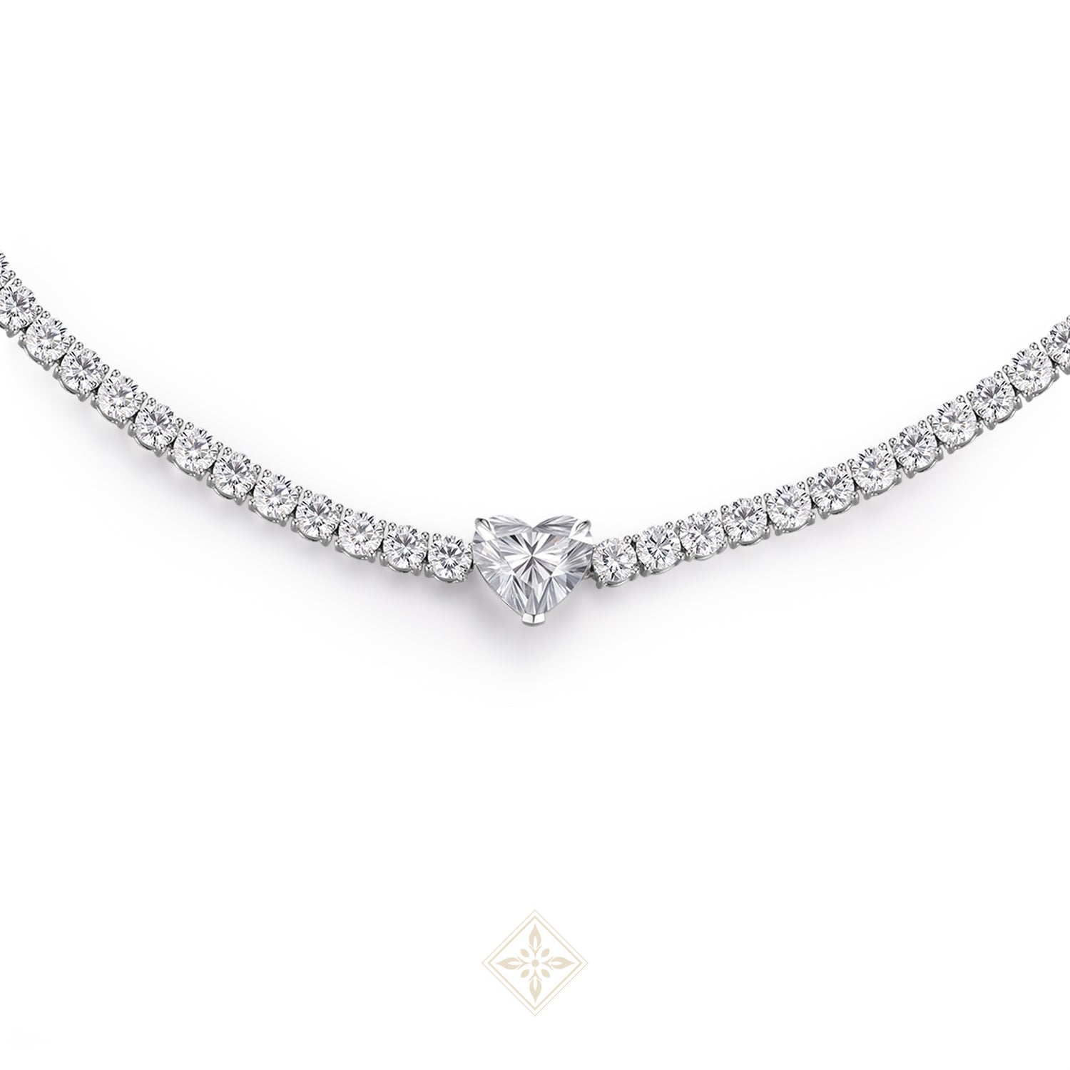 Tennis Necklace with Heart Accent