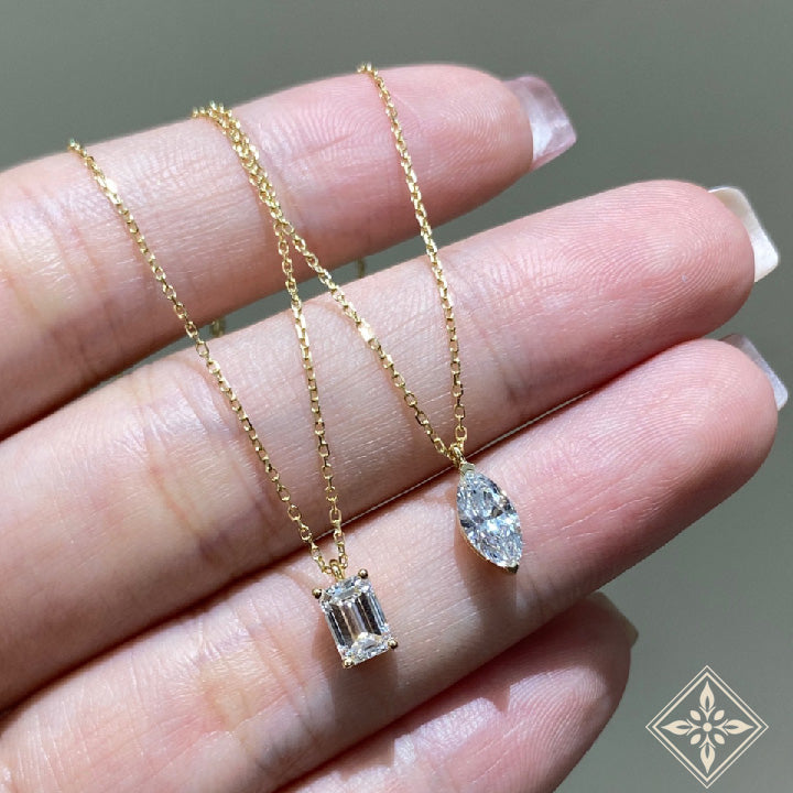 Emerald Diamond Solitaire Necklace