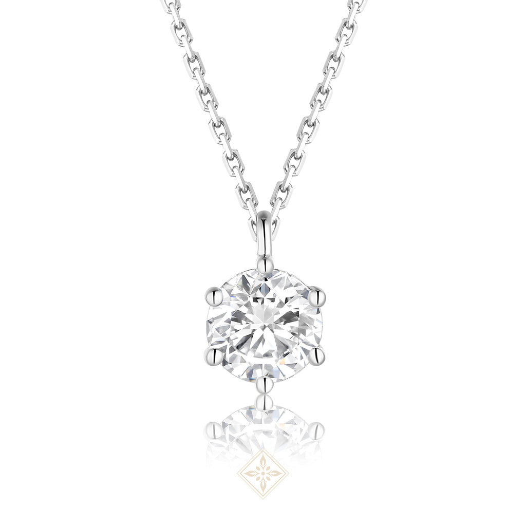 6 Claws Round Diamond Solitaire Necklace